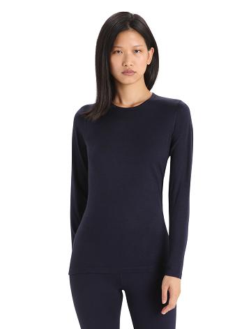 Women's Icebreaker Merino 200 Oasis Long Sleeve Crewe Thermal Top One Piece & Sets Midnight Navy | CA 1181TCEV